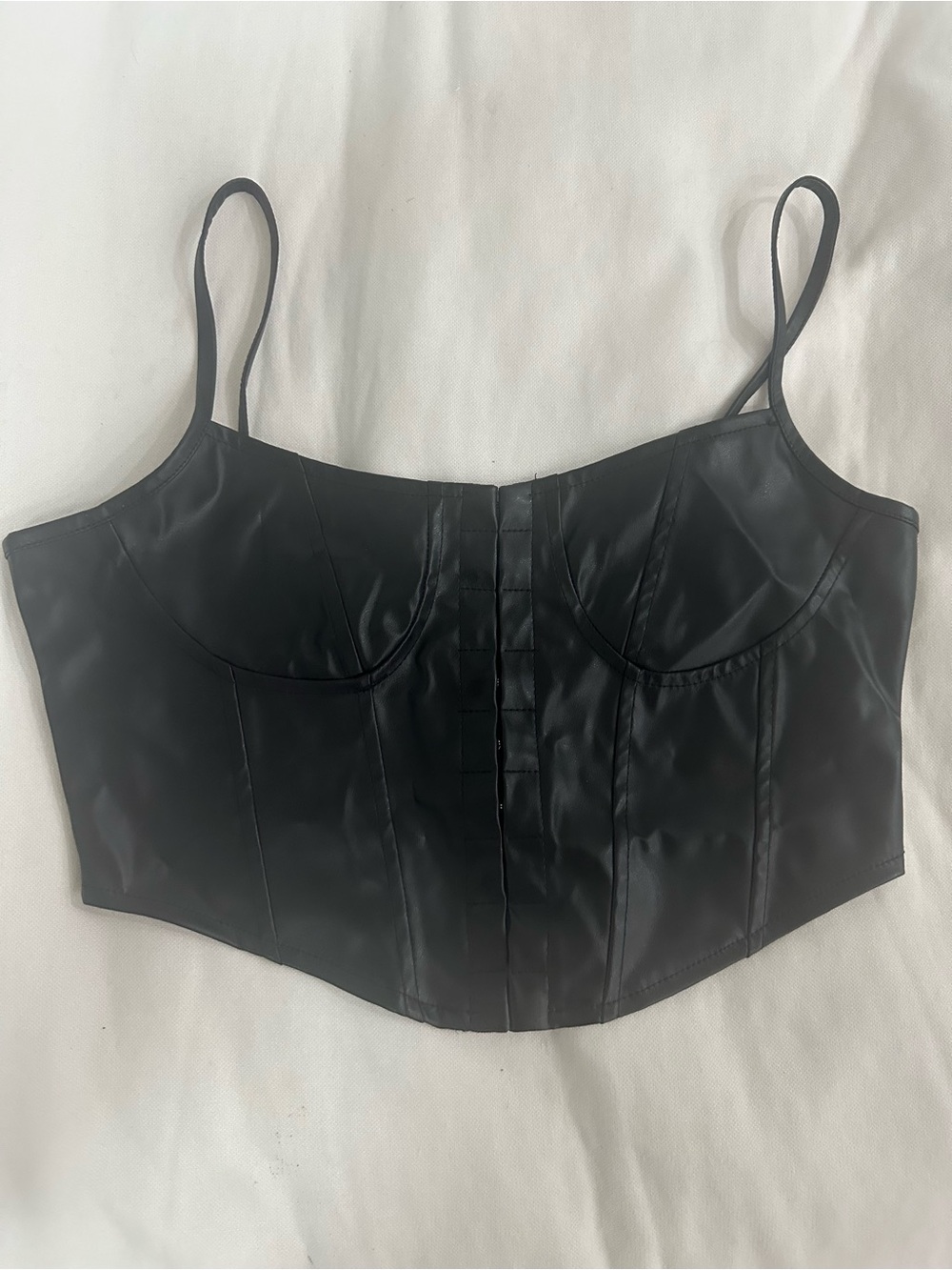 Black Faux Leather Corset Crop Top